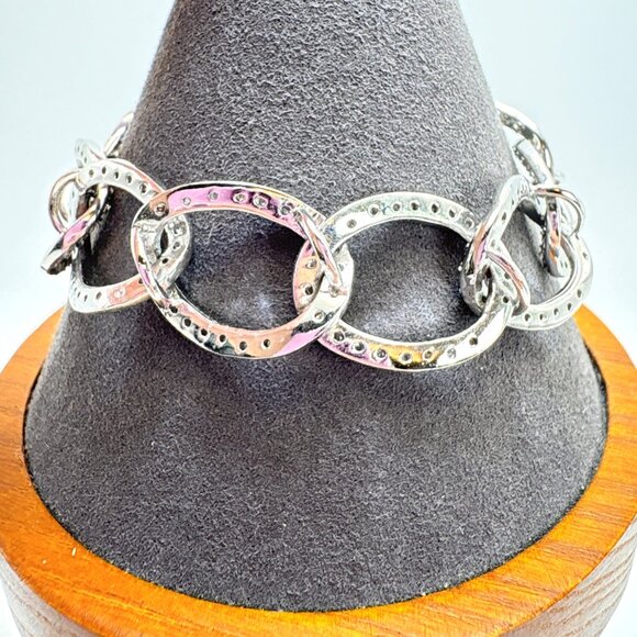 VTG Sterling Silver 925 Cubic Zirconia Oval Link Chain Bracelet Size 7.5" Length - Picture 8 of 10